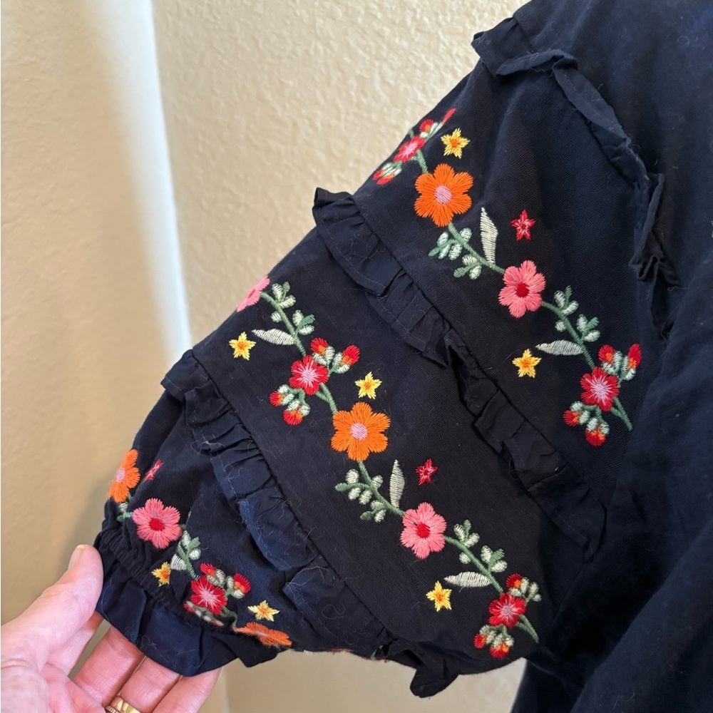 Boden Plus 100% Cotton Navy Blue Embroidered Puff 3/4 Sleeve Blouse Size 20/22 - Picture 4 of 9